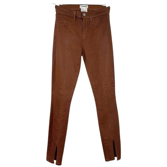 Agolde “Jyothi” Coated Cognac, High Waist, Split Ankle Skinny Jeans, Size 24 Tan - Picture 4 of 15